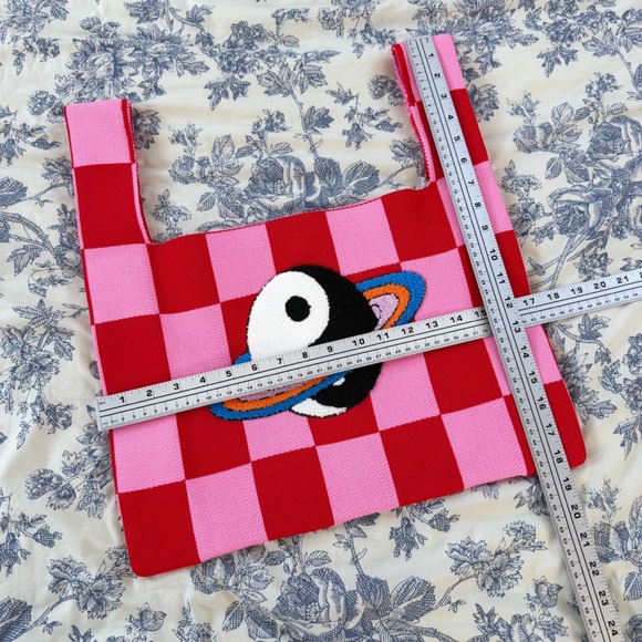 Dressed in LALA Pink and Red Checkered Satchel Knit Bag Purse New - Picture 4 of 7